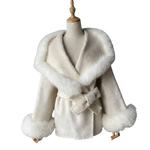 Wrap Jacket with Plush Fur Trim
