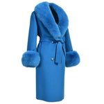 Long blue winter coat with furry sleeves