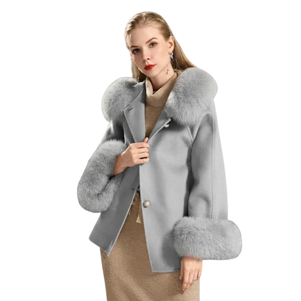 Faux Fur Collar and Cuff Wool Jacket