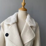 Long Belted Wool Trench with Faux Fur Trim