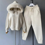 Plush Fur-Trim Hoodie Lounge Set