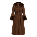 Belted Longline Coat with Contrast Fur Trim