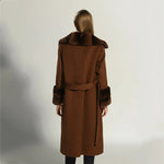 Belted Longline Coat with Contrast Fur Trim