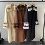Belted Longline Coat with Contrast Fur Trim