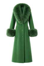 Lush Green Winter Trench with Fur Trim