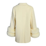 White Wool Wrap Jacket with Fur Trim