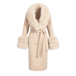 Long Wrap Coat with Faux Fur Collar and Cuffs