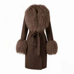 Textured Fur-Trim Longline Wrap Jacket