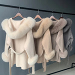Belted Hooded Coat with Faux Fur Cuffs