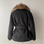 Black Wrap Coat with Fur Collar