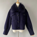Cropped Wool Jacket with Faux Fur Collar