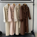 Long Belted Wool Trench with Faux Fur Trim