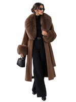 Long brown winter coat with furry sleeves