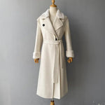 Long Belted Wool Trench with Faux Fur Trim