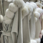 Tie-Waist Wool Jacket with Plush Ball Accents