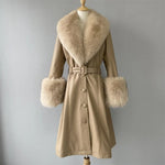 Belted Longline Trench Coat with Plush Trim