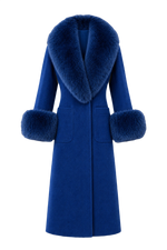 Royal Blue Fux Fur Trim Wool Coat