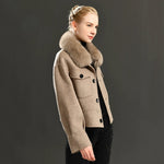Cropped Wool Jacket with Faux Fur Collar