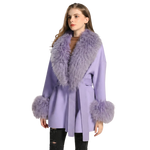 Tie-Waist Wool Coat with Plush Cuffs