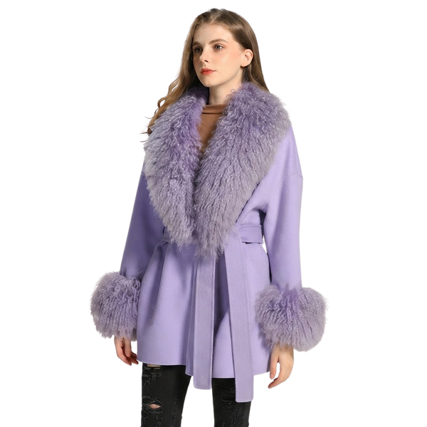 Tie-Waist Wool Coat with Plush Cuffs