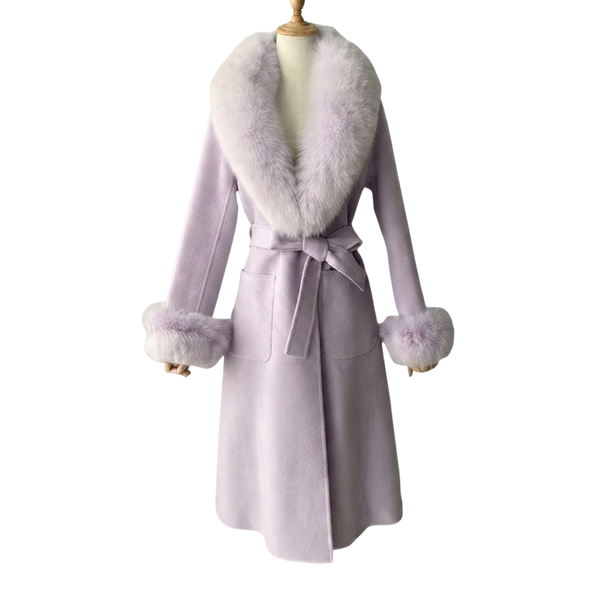 Long Wrap Coat with Faux Fur Collar and Cuffs