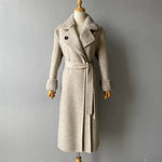 Long Belted Wool Trench with Faux Fur Trim