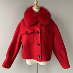 Cropped Wool Jacket with Faux Fur Collar
