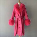 Belted Longline Trench Coat with Plush Trim