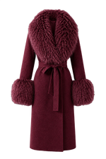 Textured Fur-Trim Longline Wrap Jacket