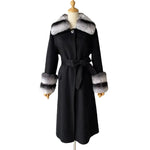 Belted Longline Coat with Contrast Fur Trim