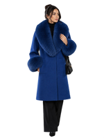 Royal Blue Fux Fur Trim Wool Coat