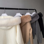 Plush Fur-Hood Knit Jacket