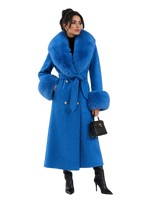 Long blue winter coat with furry sleeves
