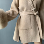 Belted Hooded Coat with Faux Fur Cuffs