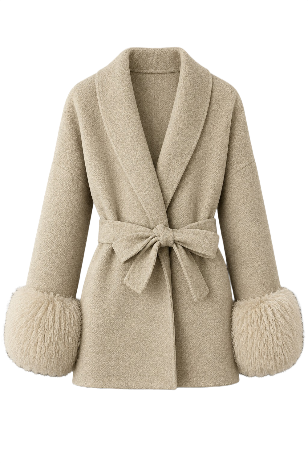 Belted Wrap Coat with Curly Shearling-Style Cuffs (1)