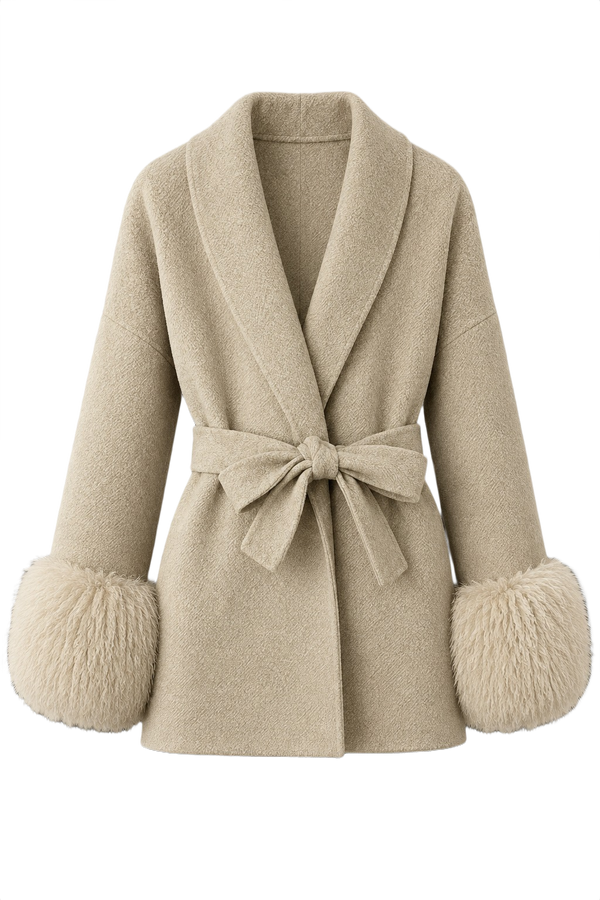 Belted Wrap Coat with Curly Shearling-Style Cuffs (1)