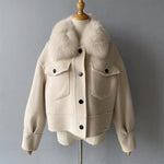 Cropped Wool Jacket with Faux Fur Collar