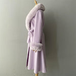 Long Wrap Coat with Faux Fur Collar and Cuffs