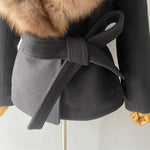 Black Wrap Coat with Fur Collar