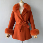 Wrap Jacket with Plush Fur Trim