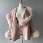 Wrap Jacket with Plush Fur Trim
