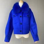 Cropped Wool Jacket with Faux Fur Collar