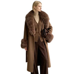 Long brown winter coat with furry sleeves