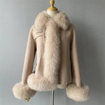 Cropped Wool Moto Jacket with Plush Fux Fur Trim