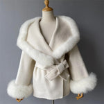 Wrap Jacket with Plush Fur Trim