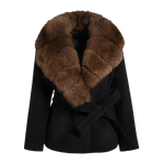 Black Wrap Coat with Fur Collar