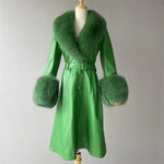 Belted Longline Trench Coat with Plush Trim
