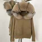 Plush Fur-Hood Knit Jacket with Pockets