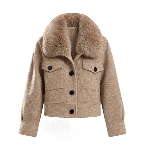 Cropped Wool Jacket with Faux Fur Collar