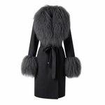 Textured Fur-Trim Longline Wrap Jacket